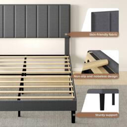 VOGREX Double Linen Upholstered Bed Frame Soft Foam Headboard in Grey - thumbnail 3