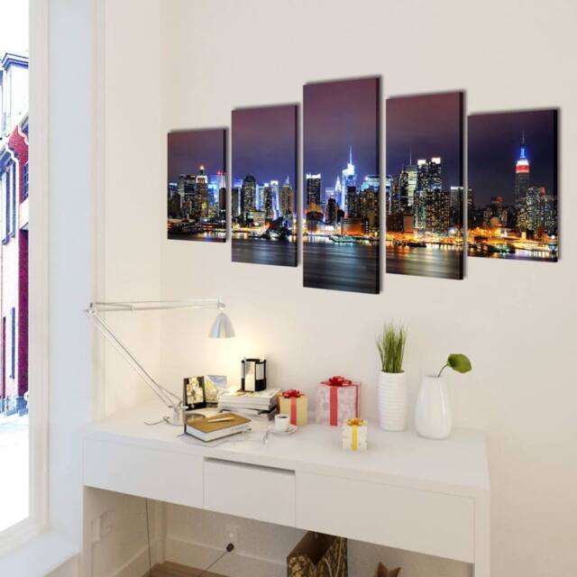 Berkfield Home Canvas Wall Print Set Colourful New York Skyline 200 x 100 cm - image 1