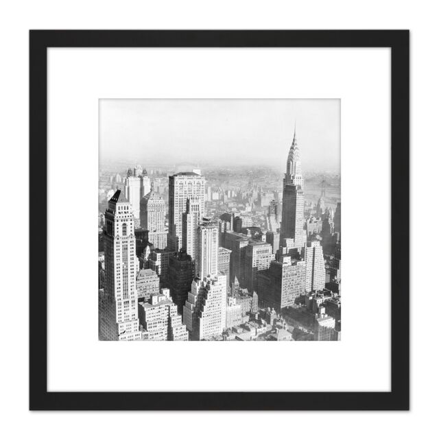 Artery8 New York City Manhattan View Vintage Photo 8X8 Inch Square Wooden Framed Wall Art Print Picture with Mount in Black - image 1