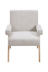 H&O Direct Beige Linen Upholsteried Wooden Armchair - thumbnail 3