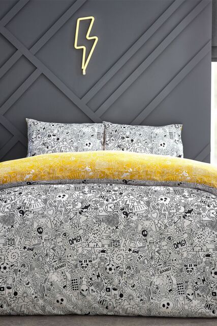 Furn Doodles Abstract Reversible Duvet Cover Set in Black - Size: Single - image 1
