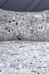 Furn Doodles Abstract Reversible Duvet Cover Set in Black - Size: Single - thumbnail 4