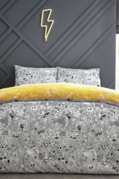 Furn Doodles Abstract Reversible Duvet Cover Set in Black - Size: Single - thumbnail 1