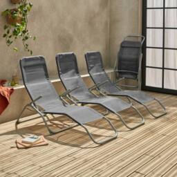 sweeek Set Of 4 Textilene Folding Sun Loungers With 2 Positions in Grey - thumbnail 6