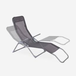 sweeek Set Of 4 Textilene Folding Sun Loungers With 2 Positions in Grey - thumbnail 2