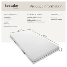 tectake 2-In-1 Mattress Sky 2 Firmness Levels, 3D Mesh Surface - 100 X 200 Cm in White - Size: Single - thumbnail 6