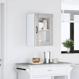 Berkfield Home Kitchen Wall Cabinet with Glass Door Lucca Concrete Grey - thumbnail 3