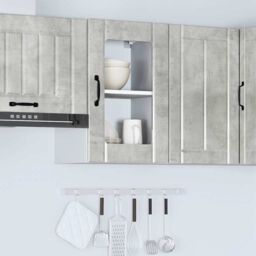 Berkfield Home Kitchen Wall Cabinet with Glass Door Lucca Concrete Grey - thumbnail 4