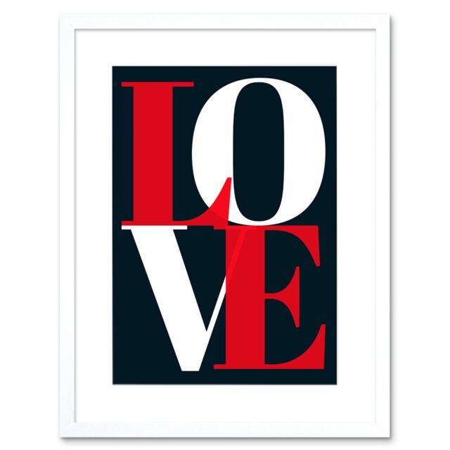 "Artery8 Wall Art Print Love Letters Simple Red Artwork Framed 9X7 Inch in White - Size: W7"" x H9""" - image 1