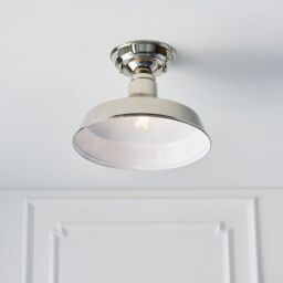 Loops Semi Flush Ceiling Light Fitting - Bright Nickel Plate - Gloss White Inner Shade in Metallics - thumbnail 5