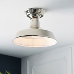 Loops Semi Flush Ceiling Light Fitting - Bright Nickel Plate - Gloss White Inner Shade in Metallics - thumbnail 3