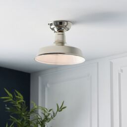 Loops Semi Flush Ceiling Light Fitting - Bright Nickel Plate - Gloss White Inner Shade in Metallics - thumbnail 4
