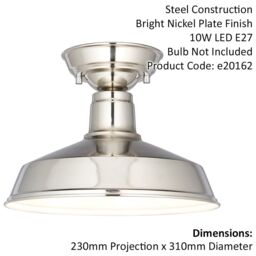 Loops Semi Flush Ceiling Light Fitting - Bright Nickel Plate - Gloss White Inner Shade in Metallics - thumbnail 2