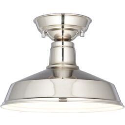 Loops Semi Flush Ceiling Light Fitting - Bright Nickel Plate - Gloss White Inner Shade in Metallics - thumbnail 1