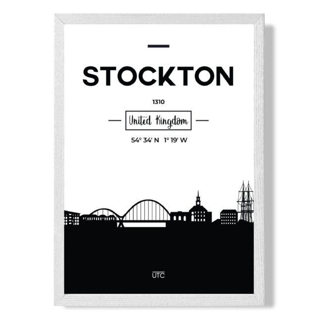 ARTZE Stockton Black & White City Skyline Framed Print SIZE: A3 with White Frame - Size: A4 - image 1