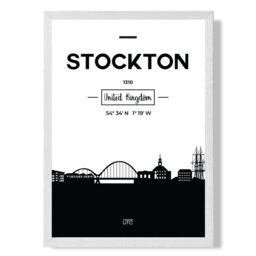 ARTZE Stockton Black & White City Skyline Framed Print SIZE: A3 with White Frame - Size: A4 - thumbnail 1