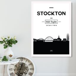 ARTZE Stockton Black & White City Skyline Framed Print SIZE: A3 with White Frame - Size: A4 - thumbnail 2