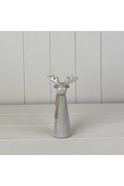 KDMD Glazed Ceramic Tall Reindeer Ornament with Textured Detail in Light Grey - image 1