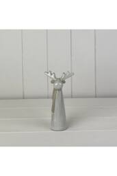 KDMD Glazed Ceramic Tall Reindeer Ornament with Textured Detail in Light Grey - thumbnail 1