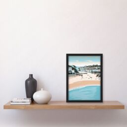 Artery8 St Ives Bay Summer Pastel Colour Coastal Cityscape Artwork Framed Wall Art Print A4 in Black - thumbnail 2