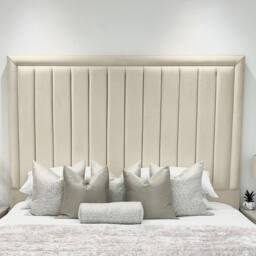 UK Bed Furniture Hampton Upholstered Bed Frame with 54-Inch Headboard - Slatted Base in Cream - Size: Super King - thumbnail 3