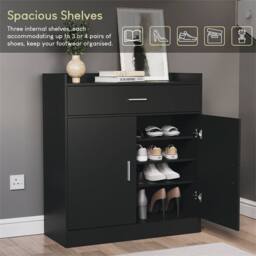 FORGEVIO Black Cabinet 2 Door 1 Drawer Shoe Rack - Size: 0.6m2 - thumbnail 3