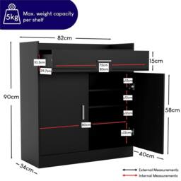 FORGEVIO Black Cabinet 2 Door 1 Drawer Shoe Rack - Size: 0.6m2 - thumbnail 2
