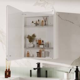 Living and Home O-Shaped LED Anti-Fog Storage Mirror Cabinet with Sensor Switch and Clock in Silver - thumbnail 4