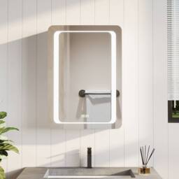 Living and Home O-Shaped LED Anti-Fog Storage Mirror Cabinet with Sensor Switch and Clock in Silver - thumbnail 2