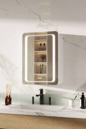 Living and Home O-Shaped LED Anti-Fog Storage Mirror Cabinet with Sensor Switch and Clock in Silver - thumbnail 1