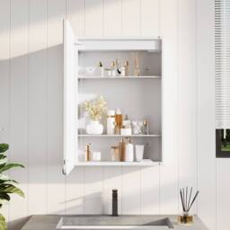 Living and Home O-Shaped LED Anti-Fog Storage Mirror Cabinet with Sensor Switch and Clock in Silver - thumbnail 3