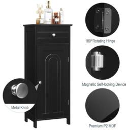 VOGREX Single-Door Wooden Freestanding Bathroom Storage Cabinet in Black - thumbnail 5