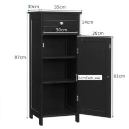 VOGREX Single-Door Wooden Freestanding Bathroom Storage Cabinet in Black - thumbnail 2