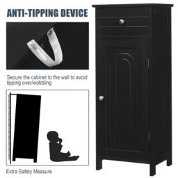 VOGREX Single-Door Wooden Freestanding Bathroom Storage Cabinet in Black - thumbnail 4