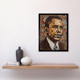 "Artery8 Wall Art Print Barack Obama Collage Art Portrait Art Framed in Black - Size: W12"" x H16""" - thumbnail 2