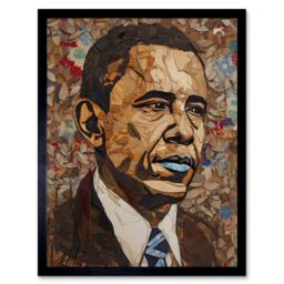 "Artery8 Wall Art Print Barack Obama Collage Art Portrait Art Framed in Black - Size: W12"" x H16""" - thumbnail 1