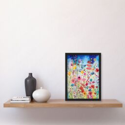 Artery8 Summer Wildflower Meadow Folk Art Artwork Framed Wall Art Print A4 in Black - thumbnail 2