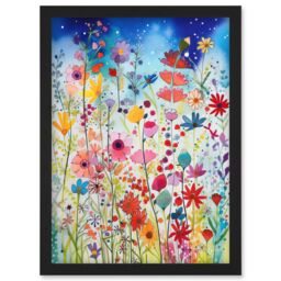 Artery8 Summer Wildflower Meadow Folk Art Artwork Framed Wall Art Print A4 in Black - thumbnail 1