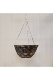 KDMD Round Brown Rattan Hanging Basket with clear soft liner