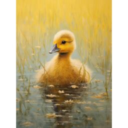 "Artery8 Wall Art Print Cute Yellow Ducking in Countryside Pond Oil Painting Kids Bedroom Baby Duck Bright Artwork Poster - Size: W12"" x H16""" - thumbnail 1