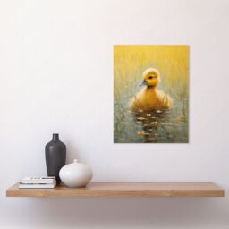 "Artery8 Wall Art Print Cute Yellow Ducking in Countryside Pond Oil Painting Kids Bedroom Baby Duck Bright Artwork Poster - Size: W12"" x H16""" - thumbnail 2