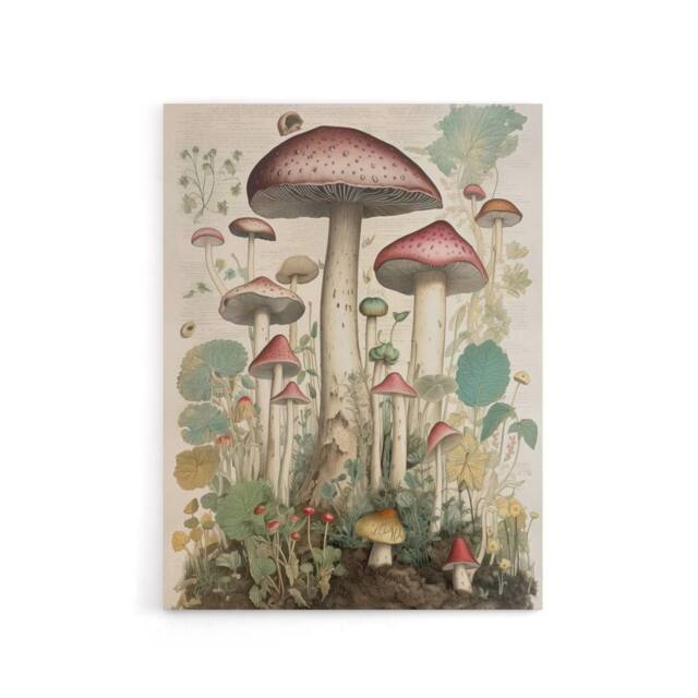 "Artery8 Mushroom Fungi Botanical Kitchen Decor Canvas Wall Art Print - Size: W24"" x H32""" - image 1