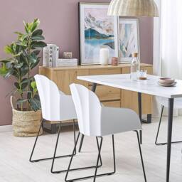 Wyld and Coco Dining Chairs Set of 2 - White Synthetic Seats Black Metal Legs - thumbnail 1
