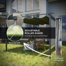 OUTSUNNY 3 x 4m Metal Pergola with Retractable Roof & Roller Shade in Grey - thumbnail 5