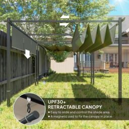 OUTSUNNY 3 x 4m Metal Pergola with Retractable Roof & Roller Shade in Grey - thumbnail 4