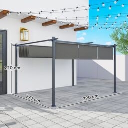 OUTSUNNY 3 x 4m Metal Pergola with Retractable Roof & Roller Shade in Grey - thumbnail 3