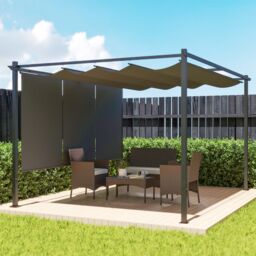 OUTSUNNY 3 x 4m Metal Pergola with Retractable Roof & Roller Shade in Grey - thumbnail 1
