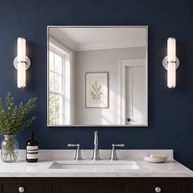 Showerdrape Paddington Brushed Framed Square Mirror 45x45cm in Silver - Size: 45x45 cm - image 1