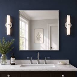 Showerdrape Paddington Brushed Framed Square Mirror 45x45cm in Silver - Size: 45x45 cm - thumbnail 1