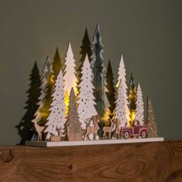 Samuel Alexander 31cm Battery Operated Light up Wooden Christmas Tree with Deer & 15 Warm White LEDs - thumbnail 1